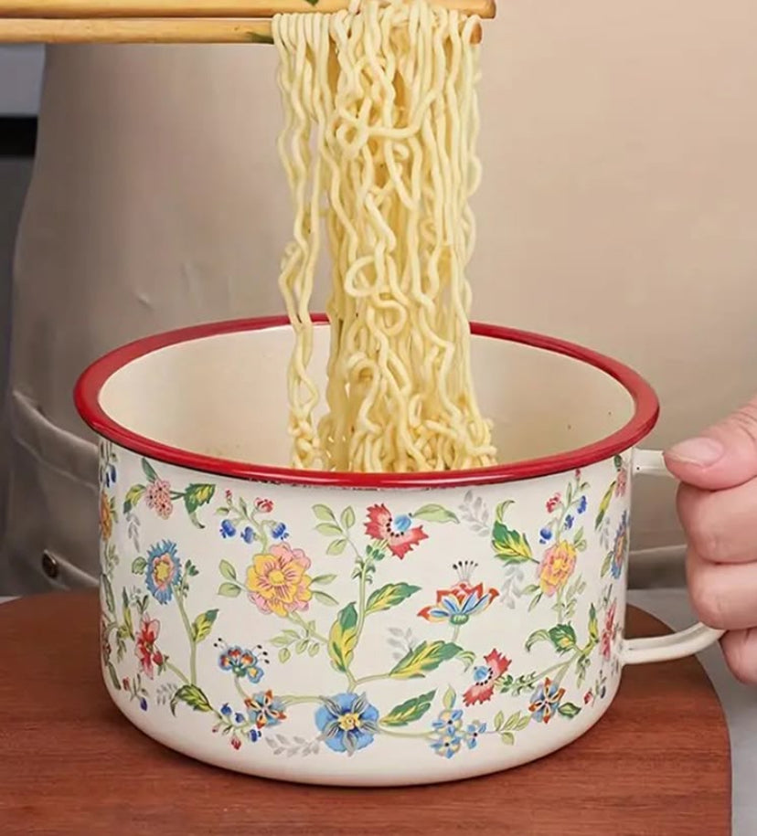 Multifunctional Seasoning Storage Bowl, Enamel Soup Cooking Pot, Flower Design Ceramic Noodle Pot With Lid Multifunctional Seasoning Storage Bowl, Enamel Soup Cooking Pot, Flower Design Ceramic Noodle Pot With Lid